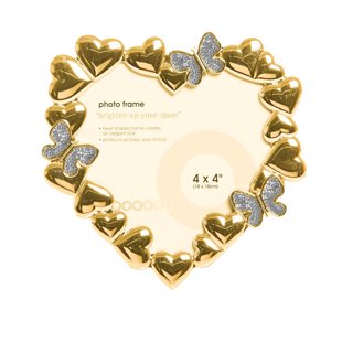 LUXURY 24K Gold Plated Glitz Butterfly Heart Shaped Photo Frame 4 x 4"