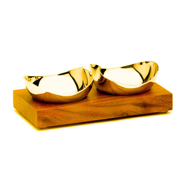 LUXURY 24K Gold Plated Robert Welch Drift Pinch Pot Set Walnut Base