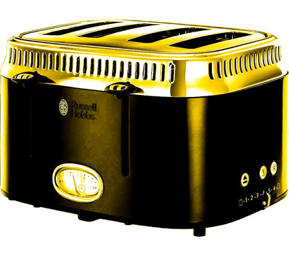 LUXURY 24K Gold Plated Russel Hobbs Retro Classic Noir 4 Slice Toaster - 21691