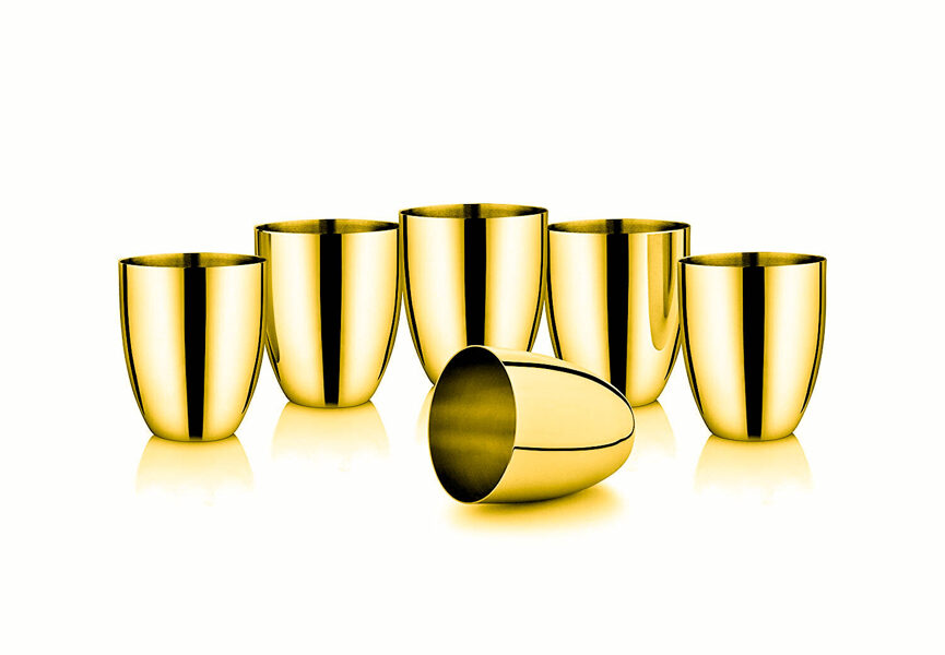 LUXURY 24K Gold Plated Set 6 Drinking Glass Cups 310ml